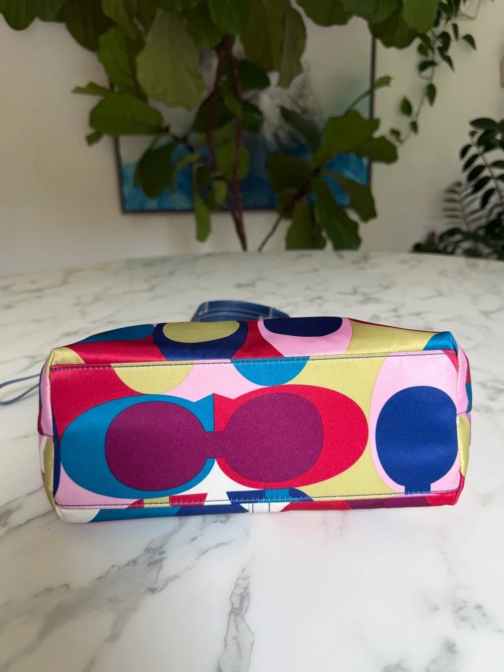 Coach Y2K Op Art Signature Scarf Print Multicolor Satin Tote Shoulder Bag F15183